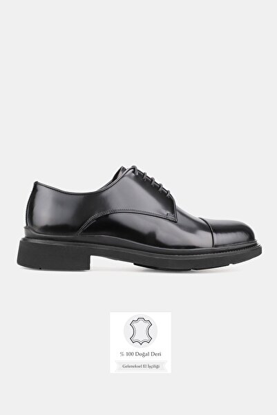 TUNAELLİ Men's Black Genuine Natural Leather Lace-Up Daily Shoes, Size 39-45