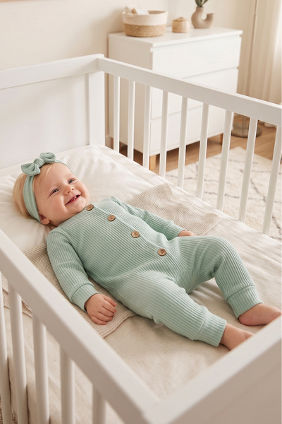 Babymod Cotton Baby Girl Romper Set with Corded Buttoned Buttoned Detail and ...