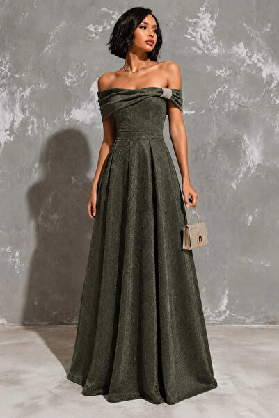 Veraura Lifestyle Women's Crepe Fabric Strapless Evening Dress with Stone Detail