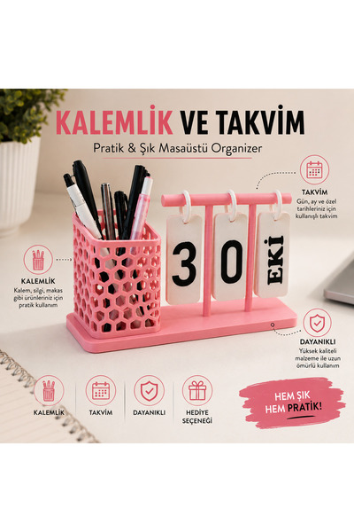 Basart Kalemlik ve Takvim Masaüstü Organizer – Kalemlikli Masa Düzenleyici, D...