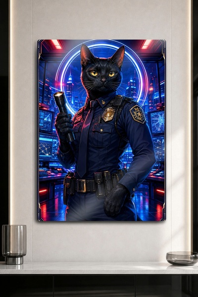 DekorHane Metal Print - Τέχνη τοίχου σε στυλ Cyberpunk με εικόνα αστυνομικής ...