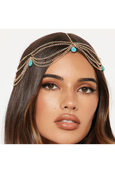 Takıtolia Hira - Elegant Gold Headband Blue Stone Hair Chain Festive Costume ...