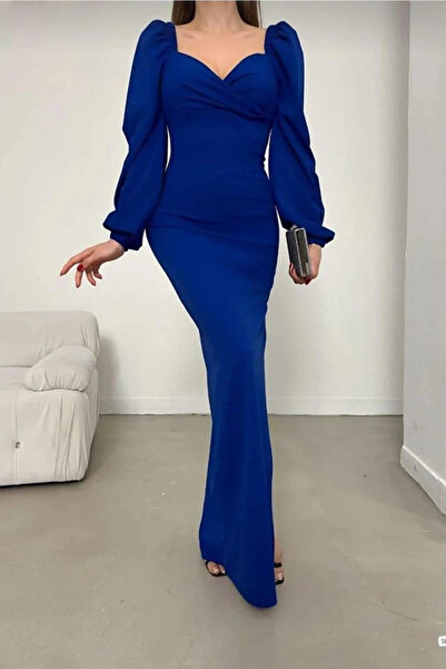 SS HOME CONCEPT Women's crepe fabric heart neck slit maxi evening dress