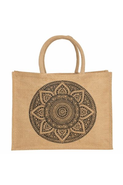 OEM Geantă tip tote reutilizabilă din iută bej cu imprimeu Mandala 35x13x45cm