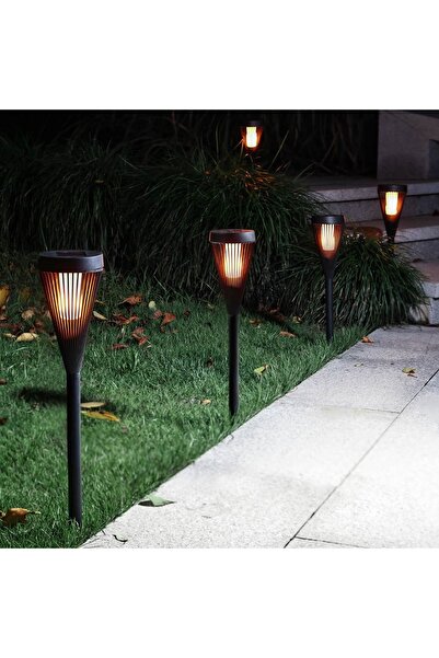 OEM Lampă solară LED tip torță din plastic negru cu efect de flacără - 35,5 cm