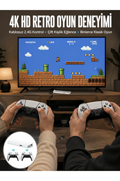 Beta Moda Hub 3D Çift Oyun Kollu 4K HD Ekran Nostaljik 20.000 Oyunlu Beyaz Game Box Yeni Nesil