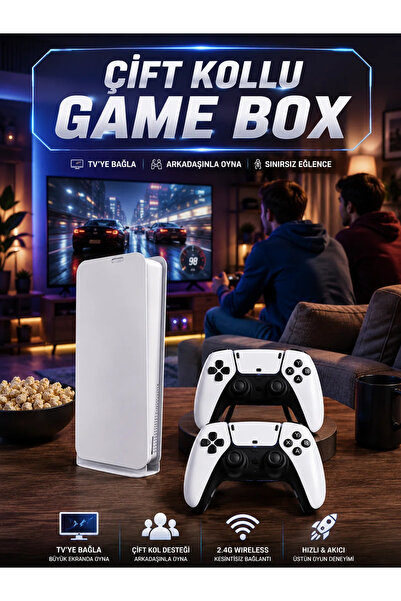 Beta Moda Hub 3D Çift Oyun Kollu 4K HD Ekran Nostaljik 20.000 Oyunlu Beyaz Game Box