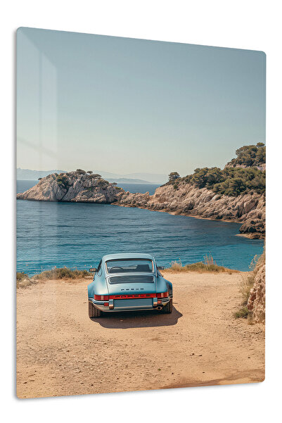 Emesa Art Blue Porsche 911 Coastal Escape Metal Wall Art