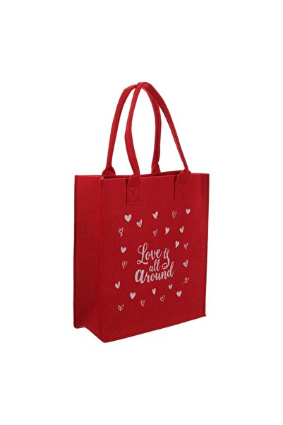 OEM Geantă tip tote din pâslă, reutilizabilă, roșie, cu mesajul  "Love is all...