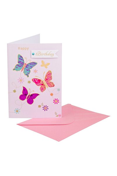 OEM Felicitare La Mulți Ani cu Fluturi și Sclipici, cu Folie Aurie, 13x19cm ș...