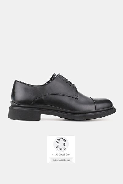 TUNAELLİ Men's Black Genuine Natural Leather Lace-Up Daily Shoes, Size 39-45