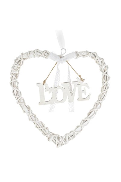 OEM Inimă din lemn albă cu etichetă „Love”, 29x29x2.5cm