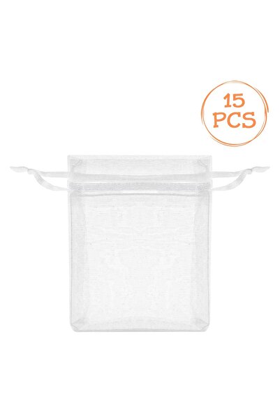 OEM 15 bucăți Pungi cadou din organza albă 7x9cm