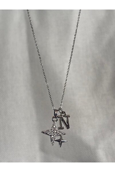 bijoux uniques 316L Steel Women's Necklace with Letter N with Polar Star