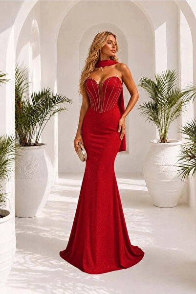 SS HOME CONCEPT Women's Silvery Fabric Asymmetrical Collar Low-Cut Maxi Eveni...