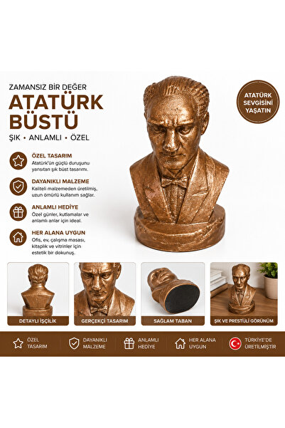Genel Markalar Bronz Görünümlü Mustafa Kemal Atatürk Büstü – Dekoratif Masaüs...