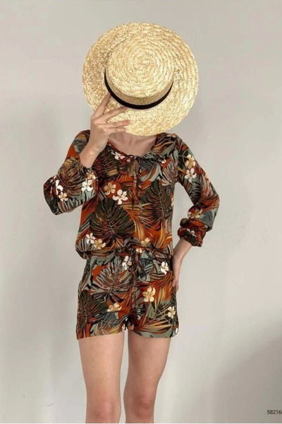 SS HOME CONCEPT Women's V-Neck Belted Balloon Sleeve Sports Top and Bottom Set
