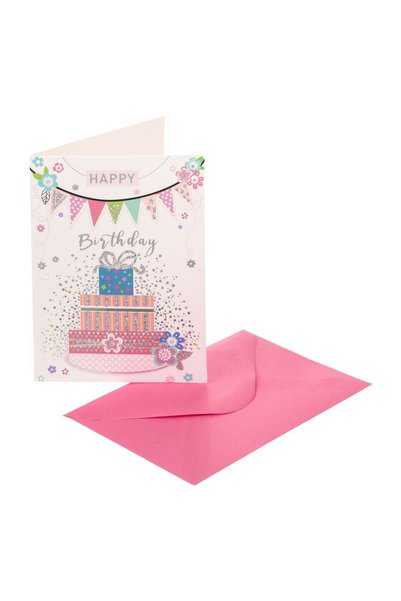 OEM Felicitare La Mulți Ani, Design Tort și Cutie Cadou, Folie Argintie, 7.5x...