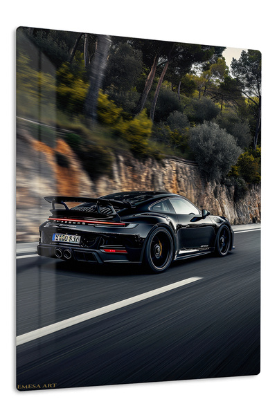 Emesa Art Black Porsche 911 Mountain Road Metal Wall Art