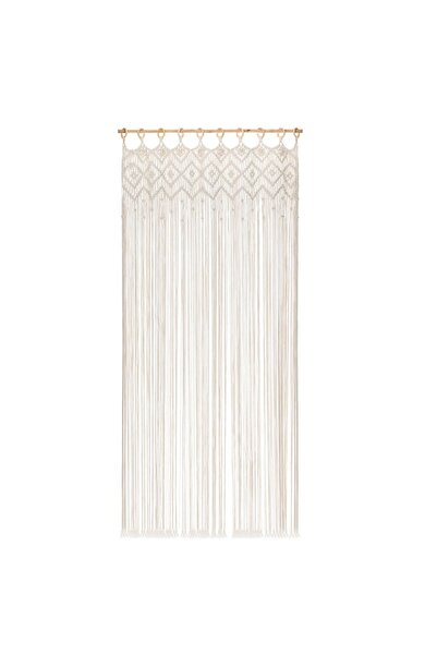 OEM Perdea de ușă din macrame ecru 100x200cm cu bară de lemn
