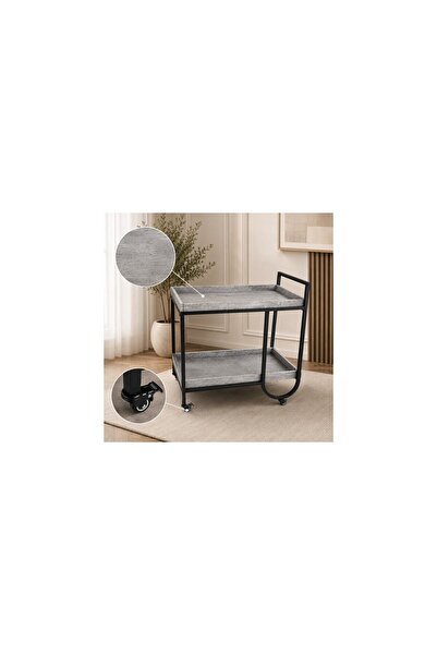 LastHome Modern wood and metal serving cart with wheels - gray