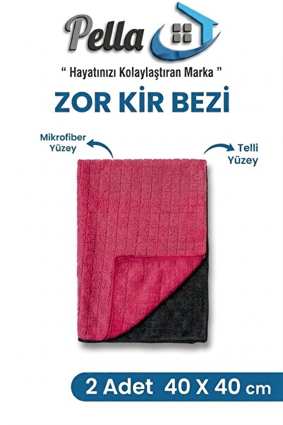 2'li Çift Taraflı Zor Kir Bezi (40x40 cm) – Telli ve Mikrofiber Yüzeyli, Çizmeyen İnatçı Leke ve Yağ Temizleme Bezi