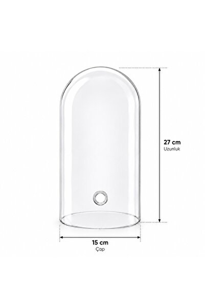 Cam Smoke Tütsüleme Fanusu – 15 cm Çap × 27 cm Yükseklik – Duman Giriş Delikli