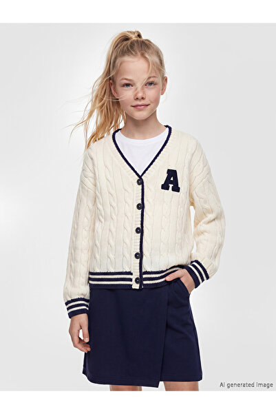 LC Waikiki V-Neck Embroidered Girls' Knitwear Cardigan