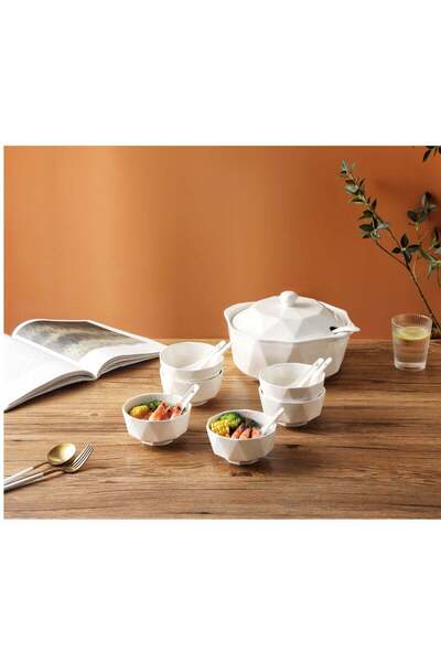 Dove 15-Piece Porcelain Soup & Bowl Set White, Set Includes (10.5 inch Soup B...
