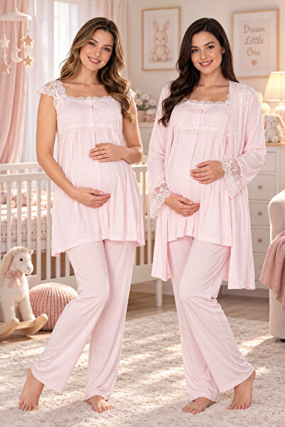 by İGP Cotton Dressing Gown Maternity Pajama Set 3 Piece Set Effortt