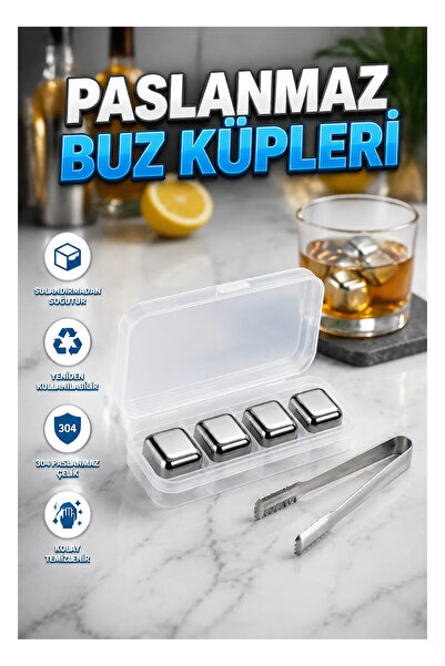 canrodi Reusable 304 Stainless Steel Ice Cube Set – with Ice Clip