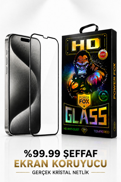 Powerfox Premium Serisi | iPhone 15 Pro Max Uyumlu | 45 KG Kenar Basınç Dayanımlı Ekran Koruyucu