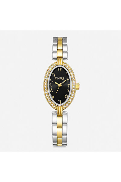 TIMERA ساعة بيضاوية فضي وذهبي بمينا سوداء وأرقام عربية -TIMERA Two-Tone Oval ...