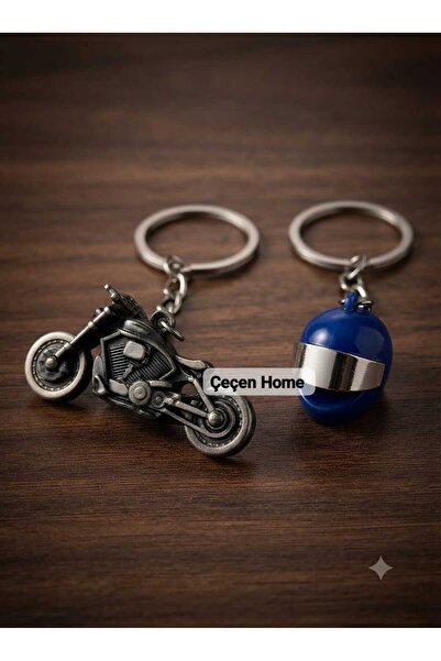 ÇEÇEN HOME Metal Motorcycle and Helmet Design Dual Keychain Set - Stainless S...