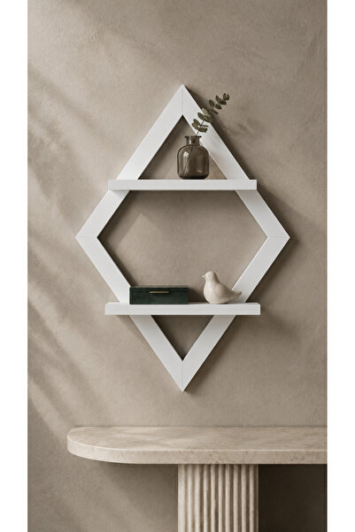 Heven Homes KSA Geometric Wall-Mounted Shelf – Brown Walnut-Finish MDF Decora...