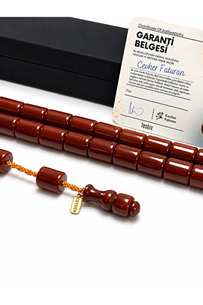 Deniz Elmasları Cevher Faturan İmzalı Sıkma Kehribar Tesbih 11x9 mm Kesme Kesim Sertifikalı Sistemli Takımlı Işıklı Kutulu Premium