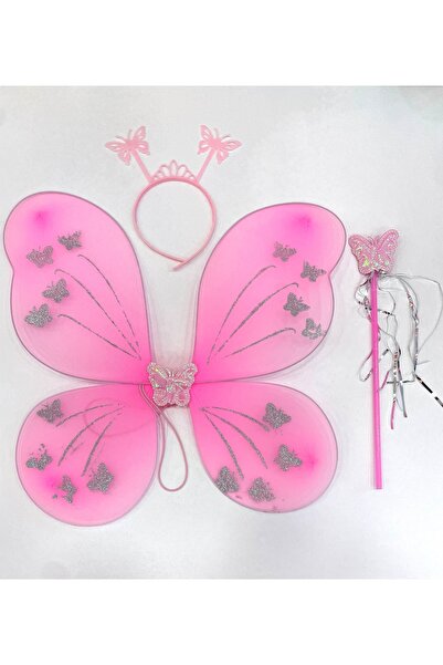 La She Accessories Pembe simli Kelebek gösteri kanat seti(Kanat+Taç+Asa)