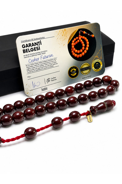 Deniz Elmasları Cevher Faturan İmzalı Sıkma Kehribar Tesbih 10 mm – Sertifikalı Sistemli Takımlı Işıklı Kutulu Premium