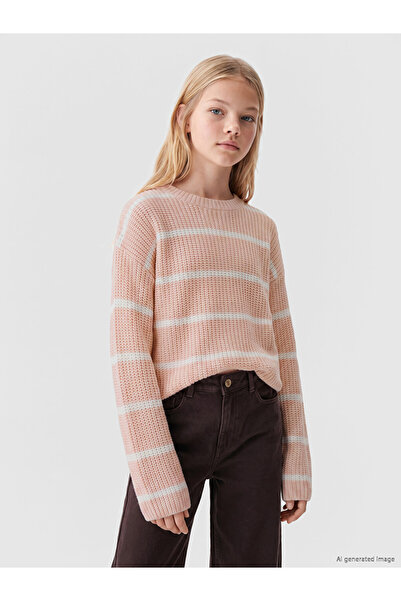 LC Waikiki Crew Neck Striped Girl's Knitwear Sweater