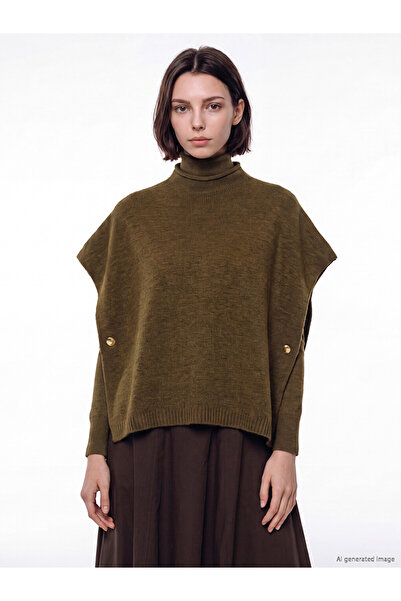 LC Waikiki Lcw Modest Green Half Turtleneck Women's Knitwear Poncho