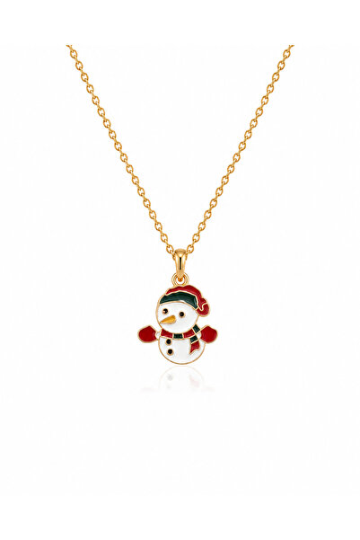 FIERA JEWELRY Christmas Themed Snowman Figured Gold Color Women's Necklace