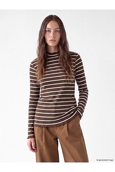 LC Waikiki Lcw Modest Ecru High Neck Striped Women's Bodysuit