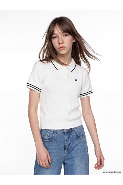 LC Waikiki Polo Collar Embroidered Girls' Knit Sweater