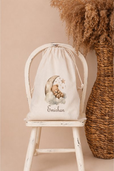 Pia Baby İsme Özel Kız Bebek Çocuk Kıyafet Kesesi 30x40 cm %100 Pamuk Ham Bez...