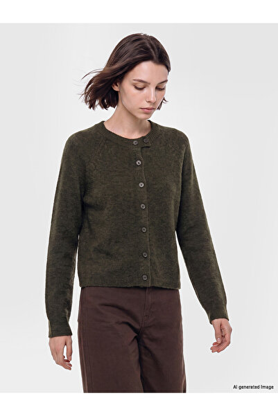 LC Waikiki Lcw Modest Khaki Crew Neck Women's Knitwear Cardigan