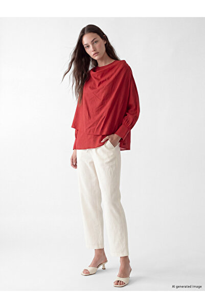 LC Waikiki Lcw Modest Ecru Elastic Waist Linen Blended Women's Trousers