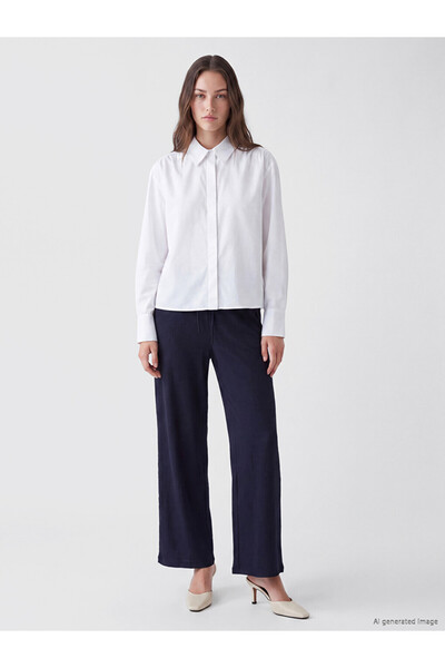 LC Waikiki Lcw Modest Navy Blue Women's Elastic Waist Textured Pants