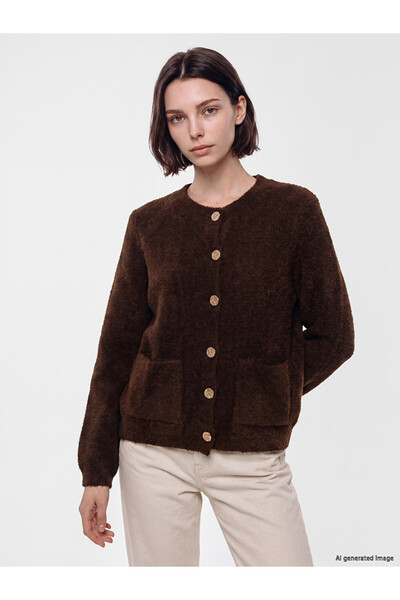 LC Waikiki Lcw Modest Brown Crew Neck Women's Knitwear Cardigan