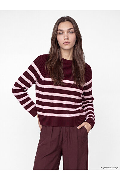LC Waikiki Lcw Modest Pink Crew Neck Striped Women's Knitwear Sweater