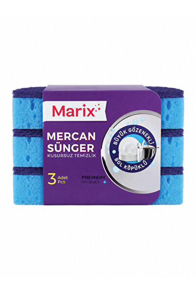 marix Mercan Sünger 3'lü Paket – Büyük Gözenekli, Bol Köpüklü Bulaşık Süngeri